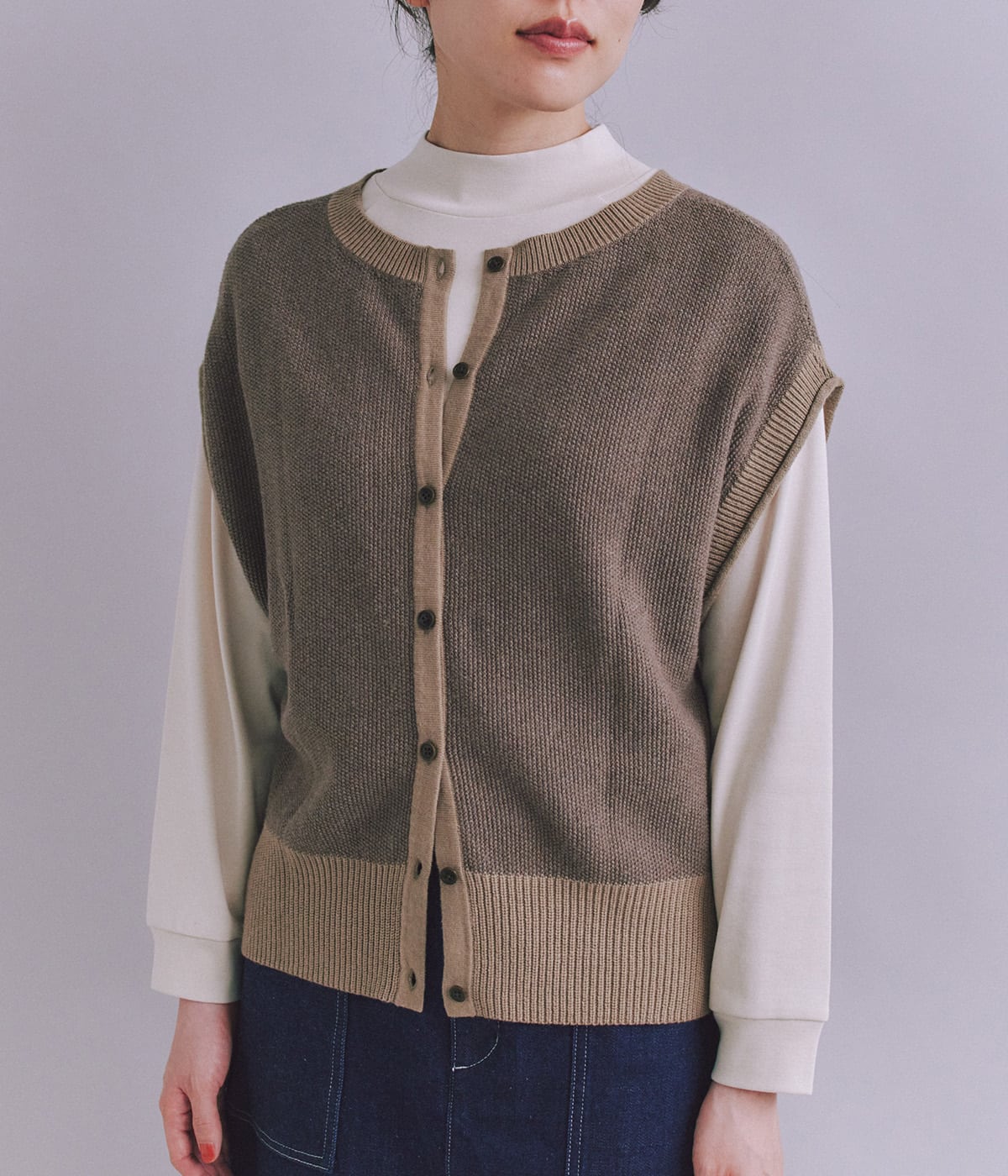 Organic Cotton Wool 配色2wayニットベスト(37796721-2025