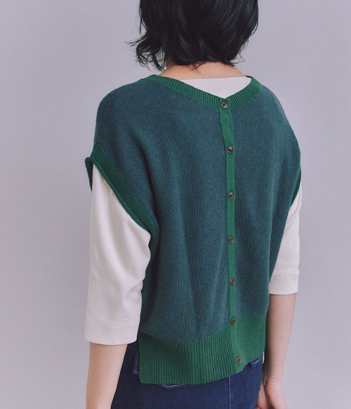 Organic Cotton Wool 配色2wayニットベスト