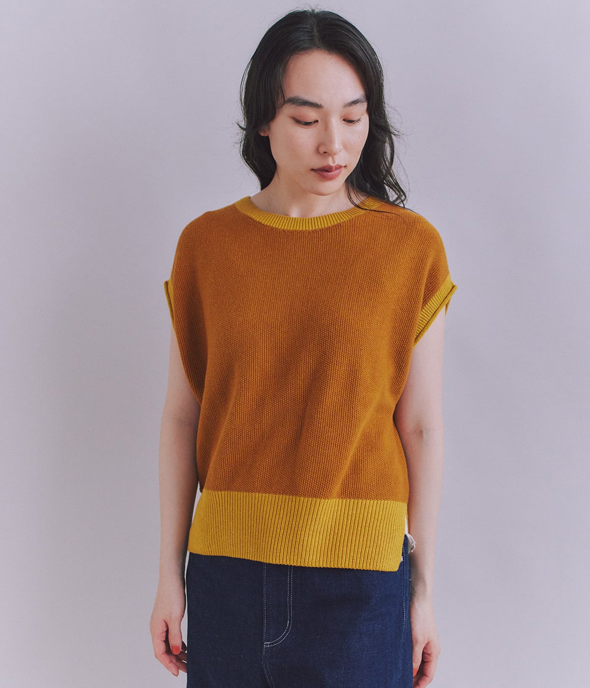 Organic Cotton Wool 配色2wayニットベスト(37796721-2025