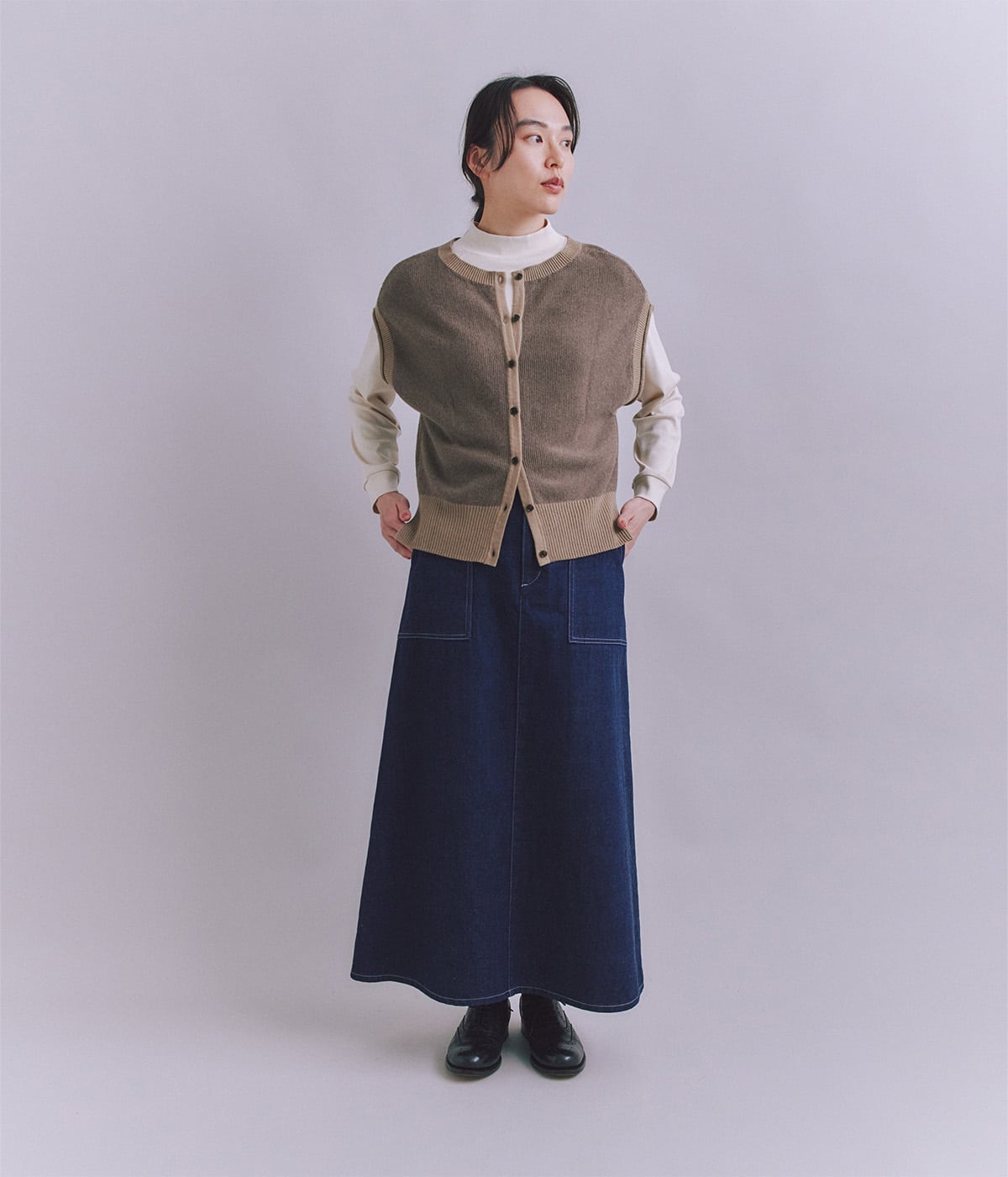 Organic Cotton Wool 配色2wayニットベスト(37796721-2025