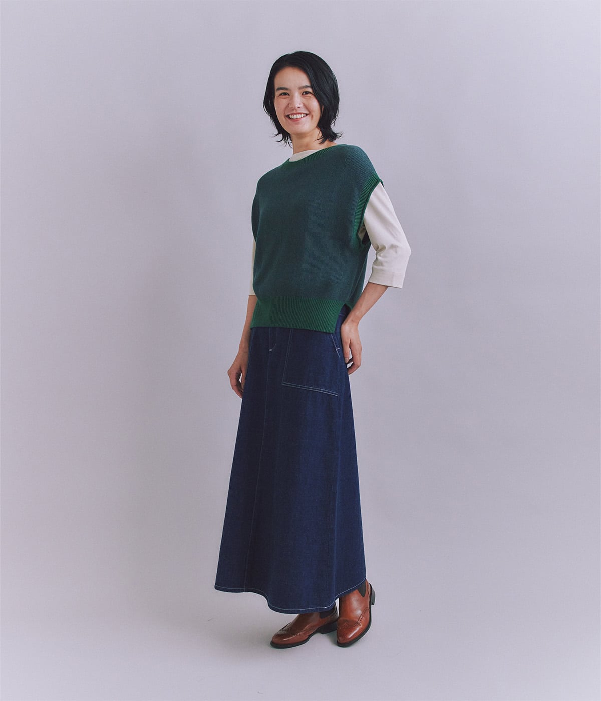 がぱお♡ Theory 23SS サマーコットンニット ベスト ブラウン Organic Cotton Wool 配色2wayニットベスト(37796721-2025