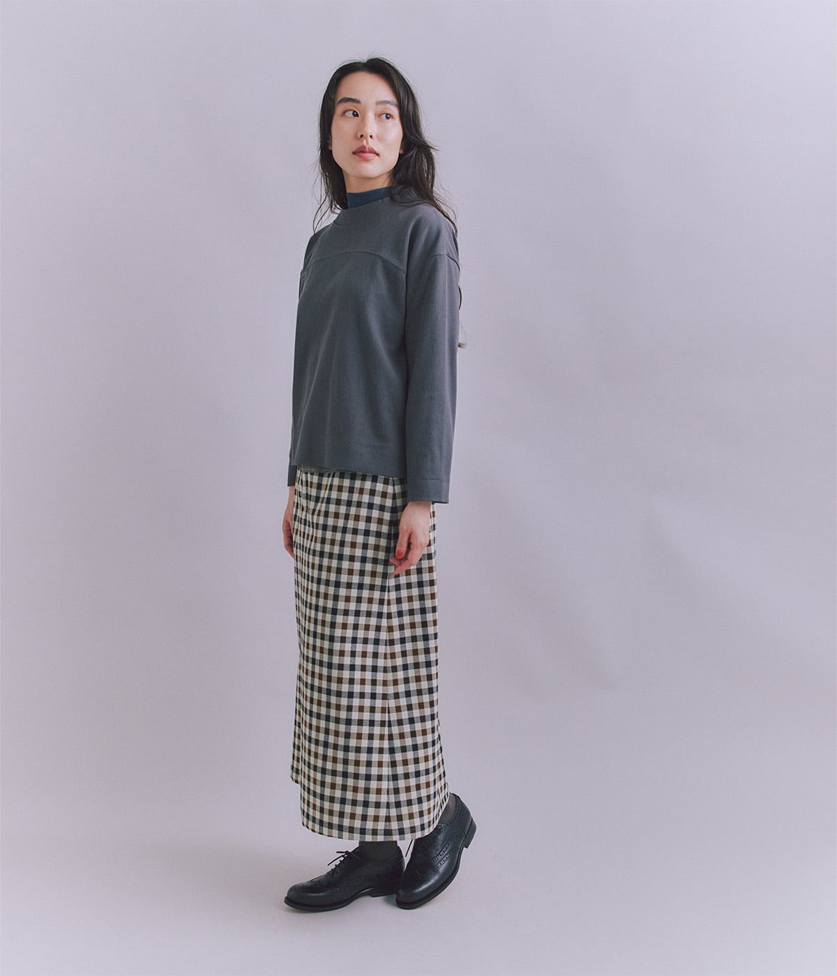 Crepe Double Face Knit 切替えボトルネックプルオーバー