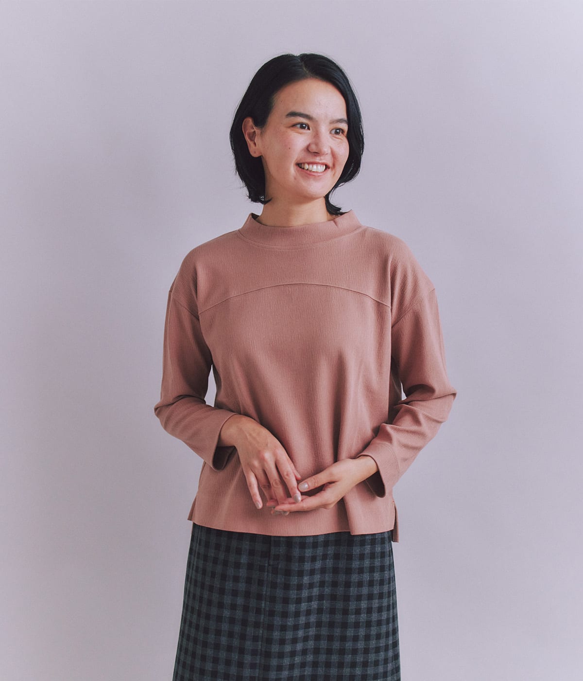 Crepe Double Face Knit 切替えボトルネックプルオーバー