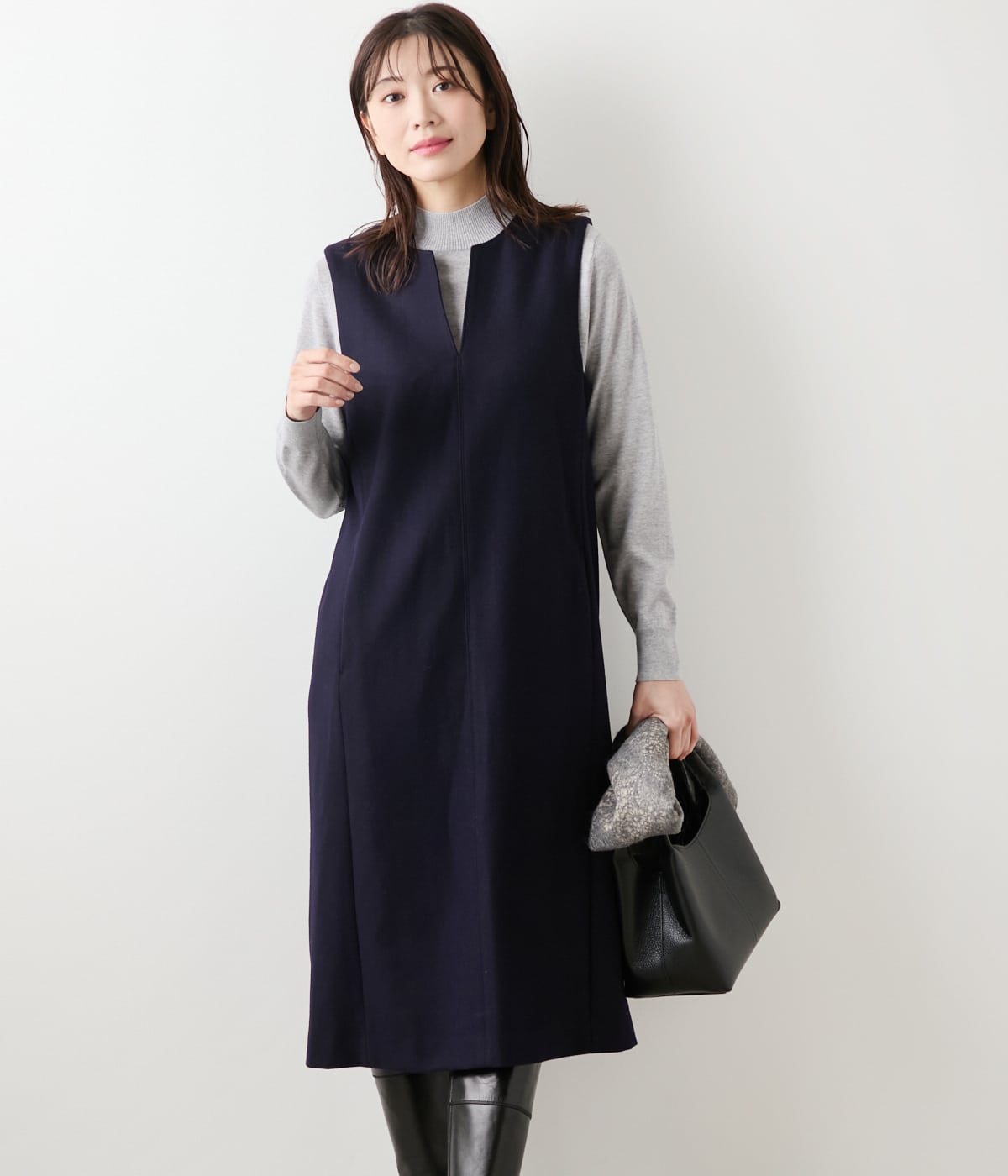 NEWYORKER MELTON キーネックジャンパースカート