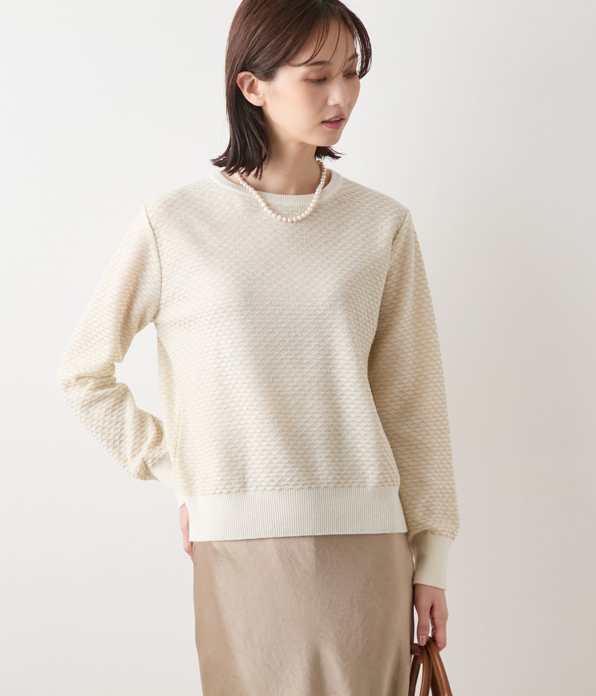 【手洗い可能】トライアングルラメ クルーネックニットプルオーバー