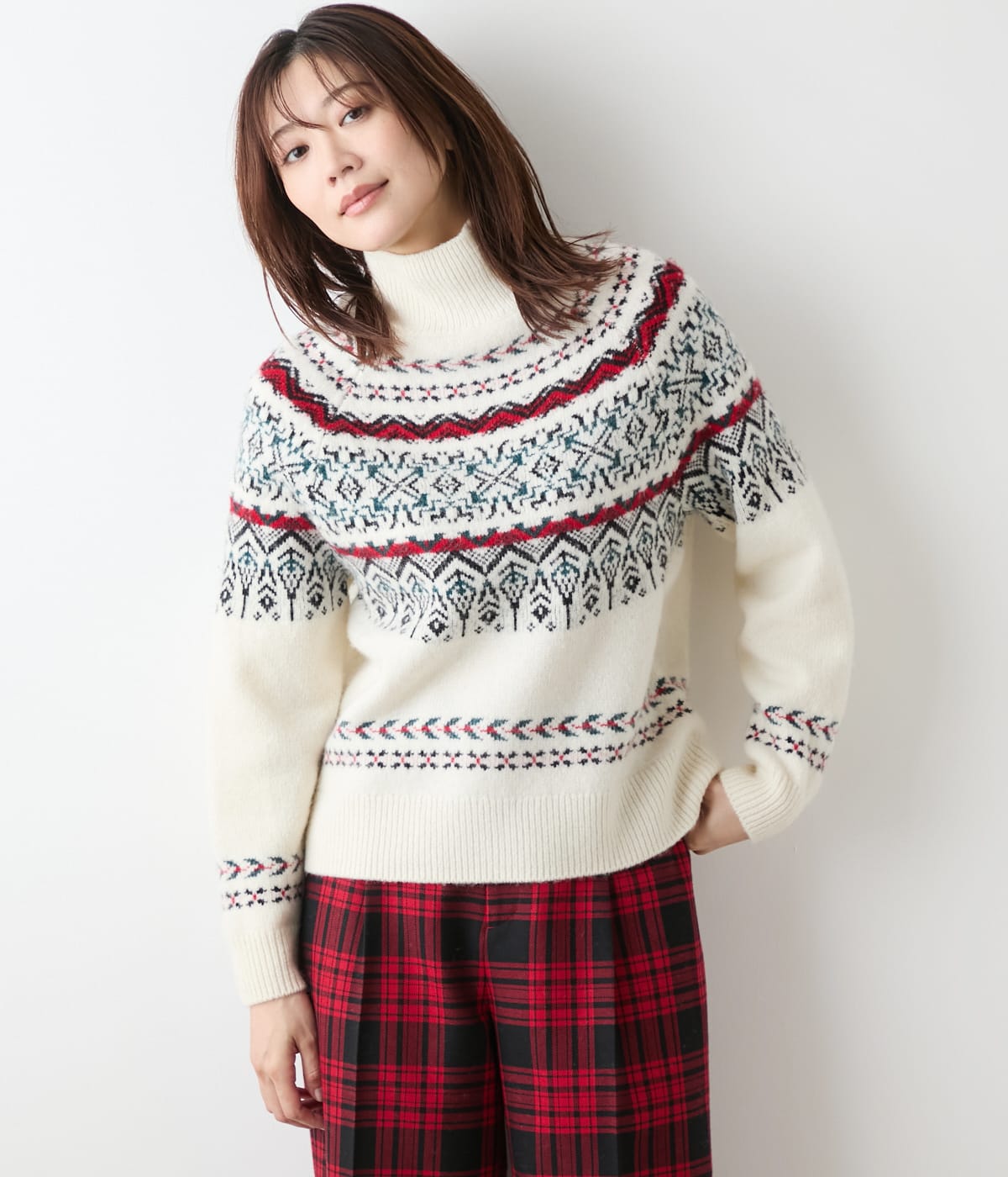 フェアアイル ハイネックニットプルオーバー