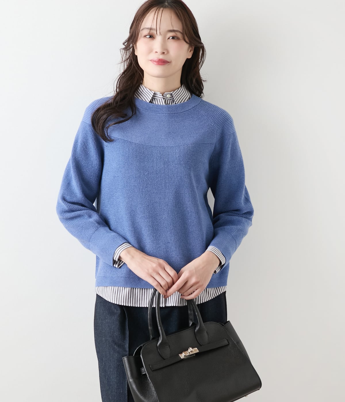 【手洗い可能】片畦ラメブレーティング クルーネックニット