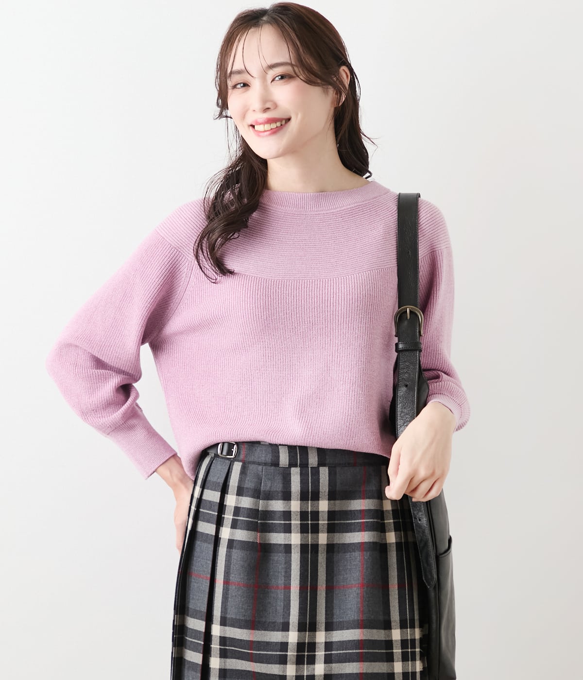 【手洗い可能】片畦ラメブレーティング クルーネックニット