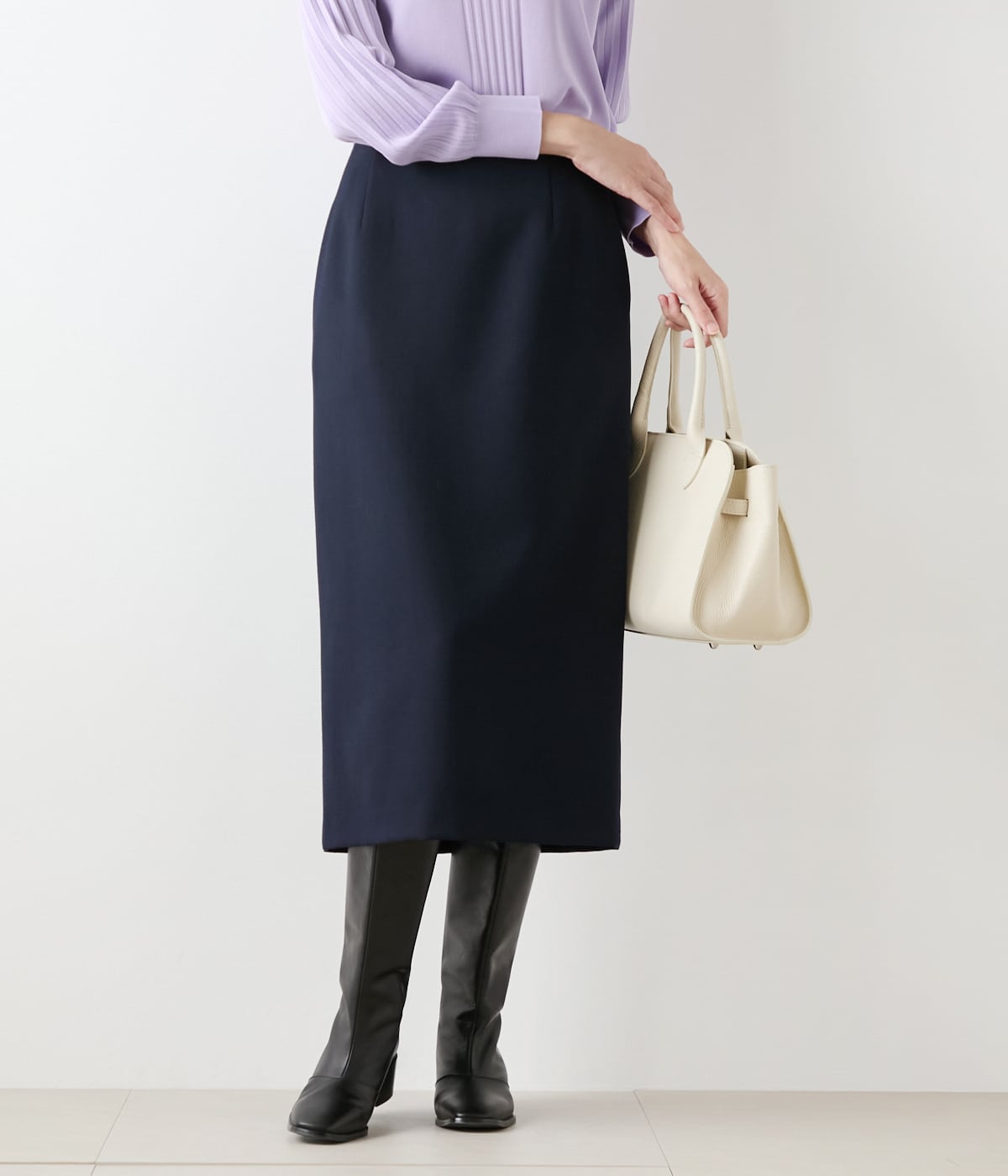 【L】【ストレッチ】ウールブレンドダブルクロス ロングタイトスカート