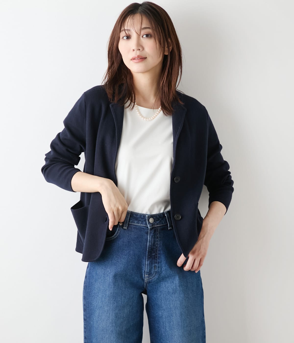 【L】【手洗い可能】和紙混接結編み ニットジャケット