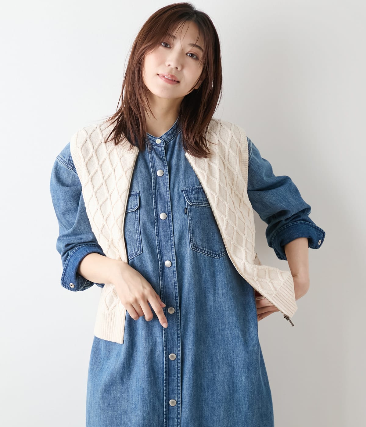 【L】【ウォッシャブル】ウール混リリヤーン ダイヤ柄ニットベスト