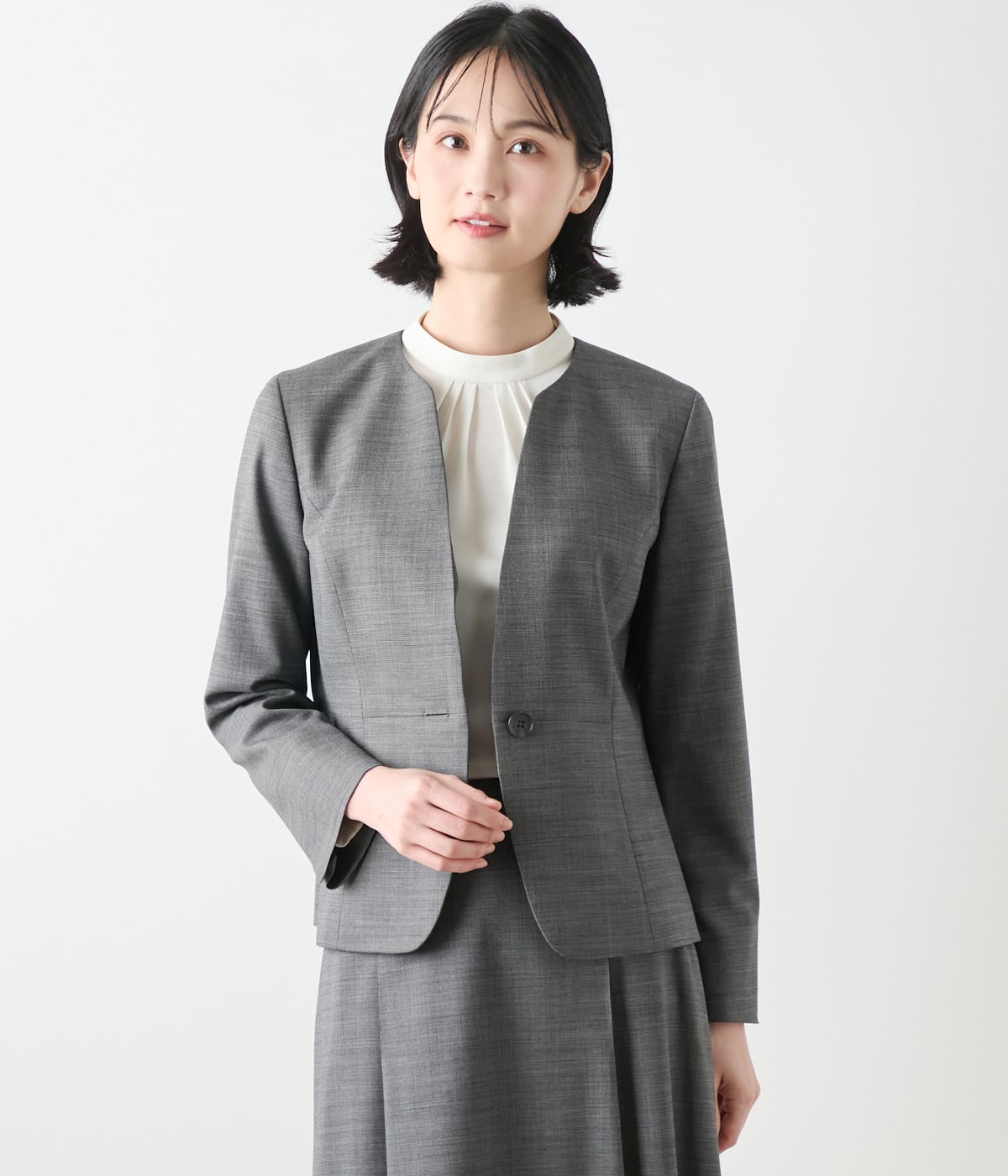 ウールシルクピンヘッド ノーカラー1釦ジャケット