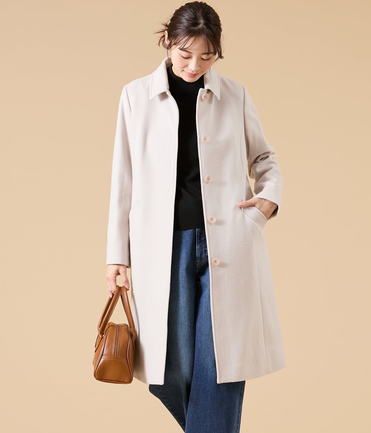 ウールシャルムビーバー ステンカラーコート