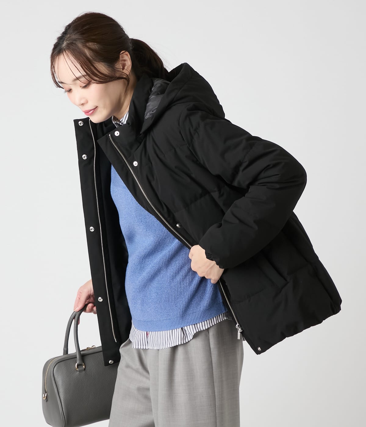 ポリエステルストレッチタフタ ダウンコート