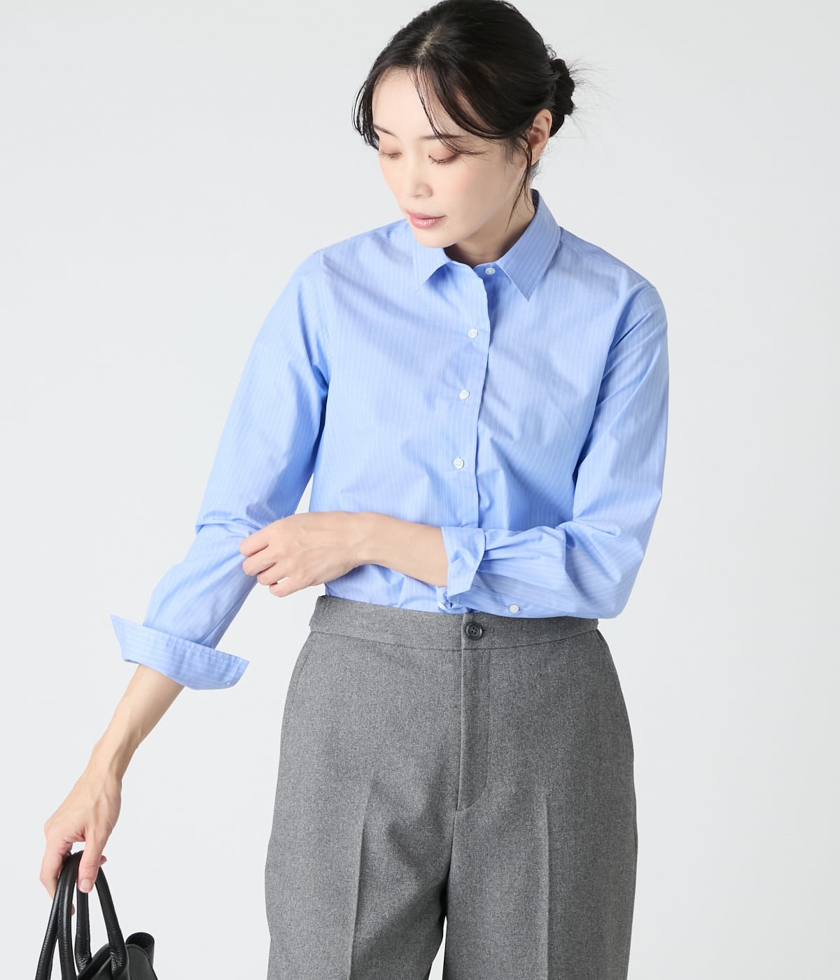 【L】ピンストライプ 長袖ハンサムフィットヨーク切替シャツ