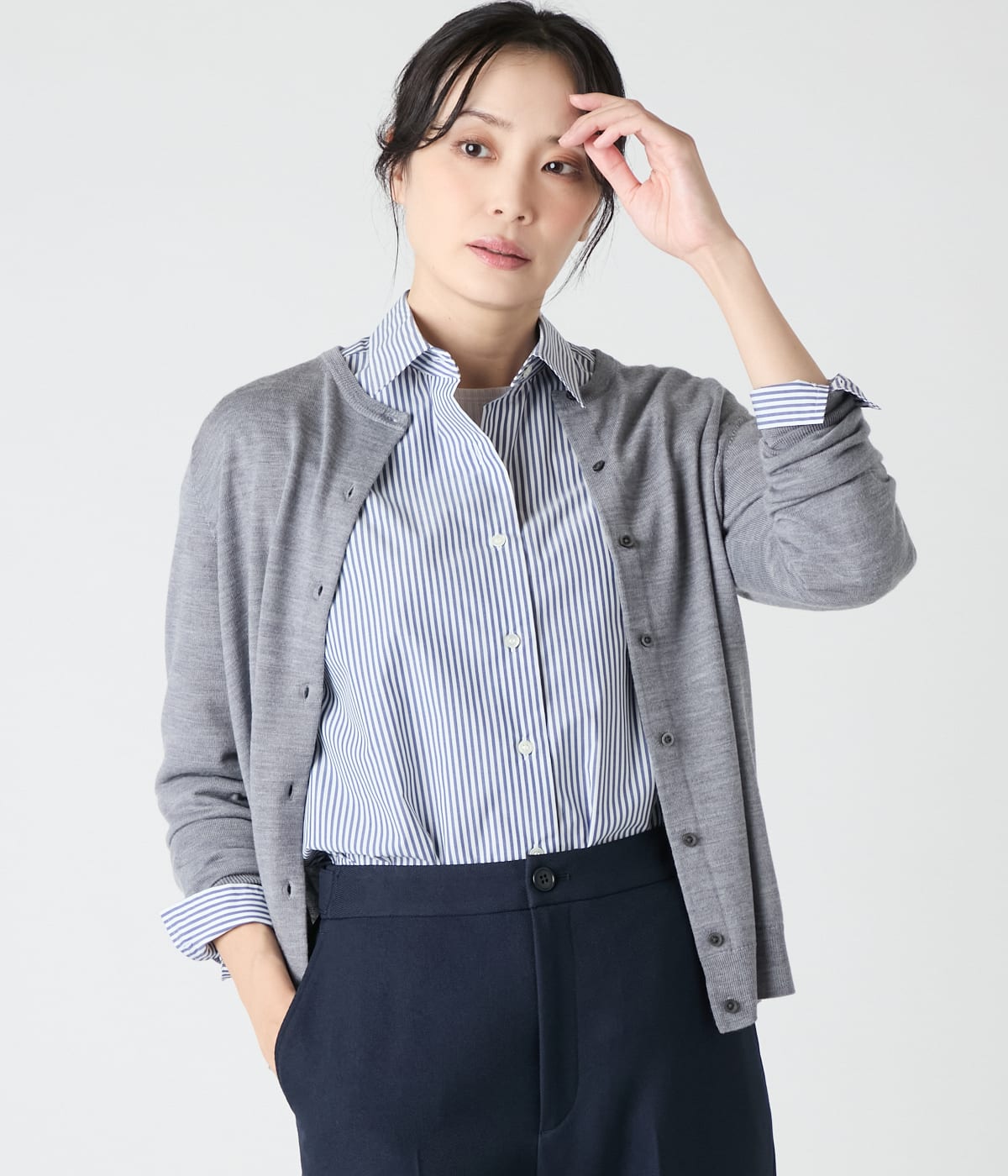 【L】ウォッシャブルウール クルーネックカーディガン