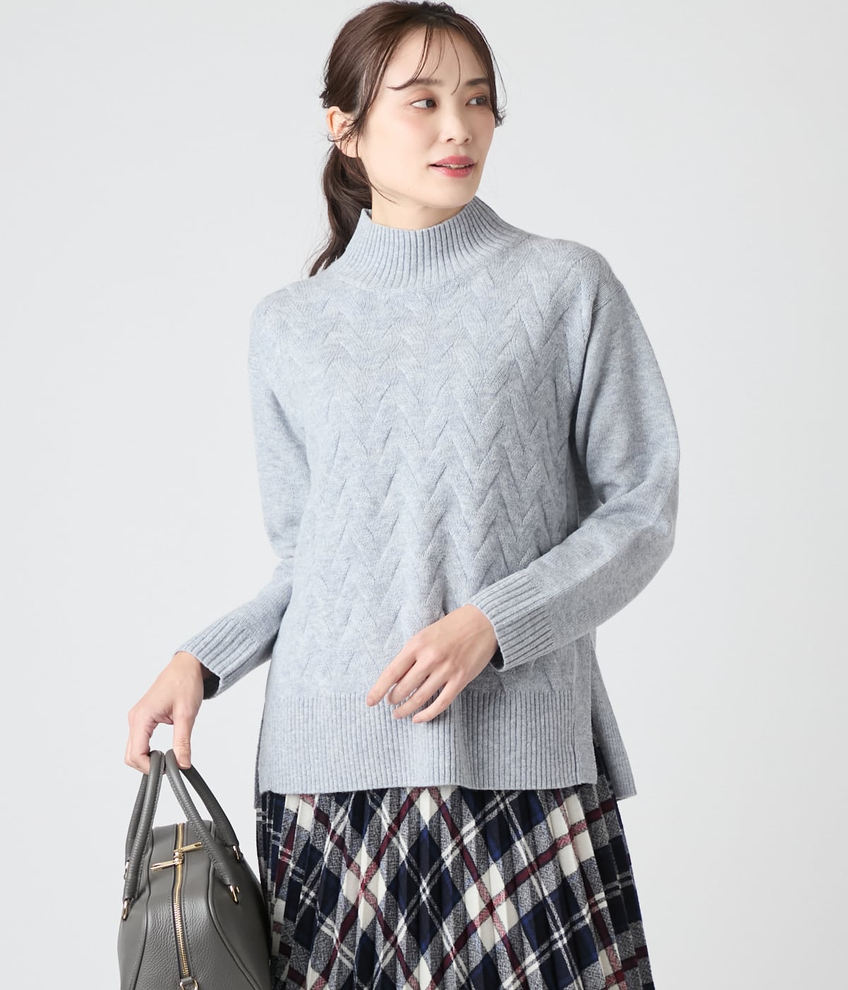 【L】ウールカシミヤ ハイネックニットプルオーバー