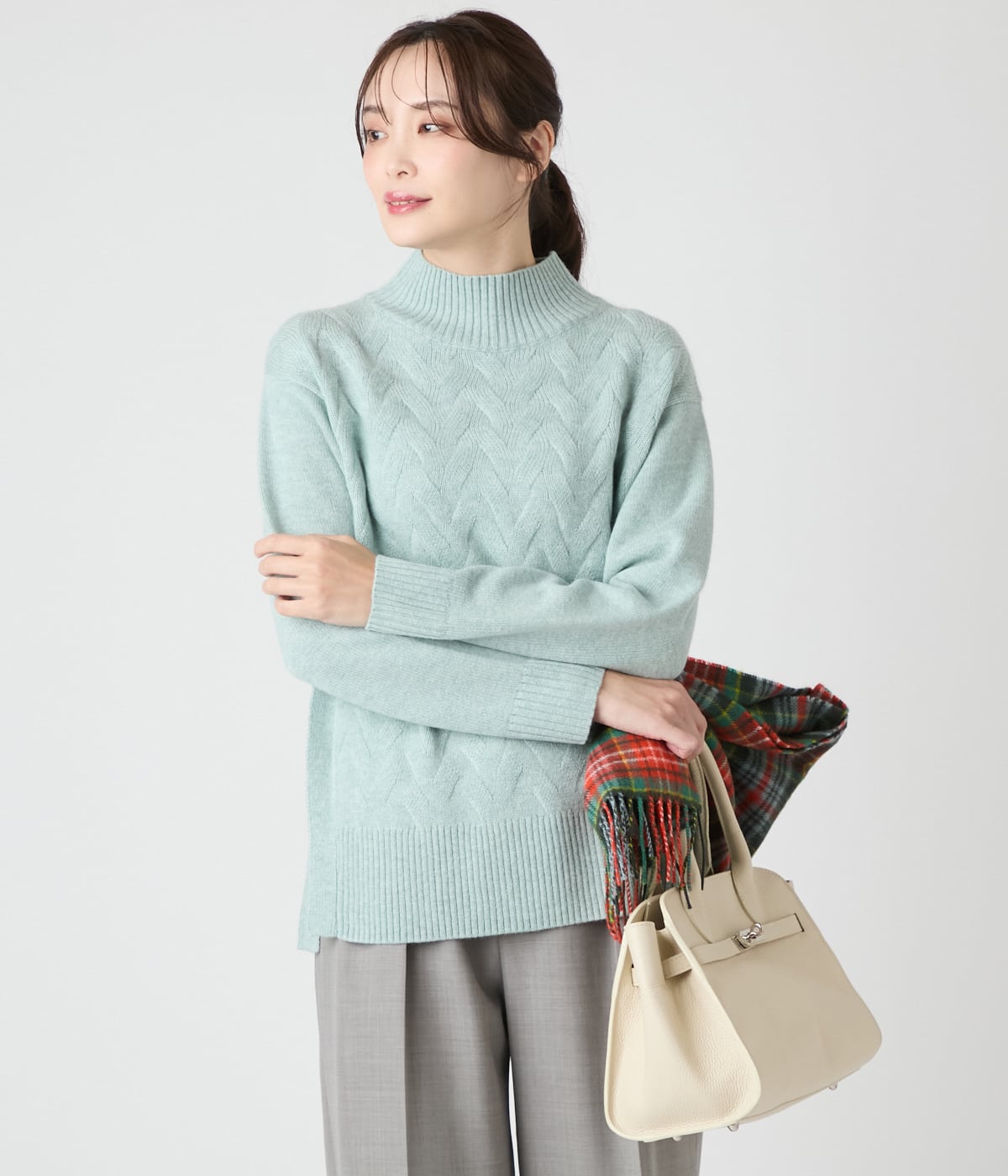 【L】ウールカシミヤ ハイネックニットプルオーバー