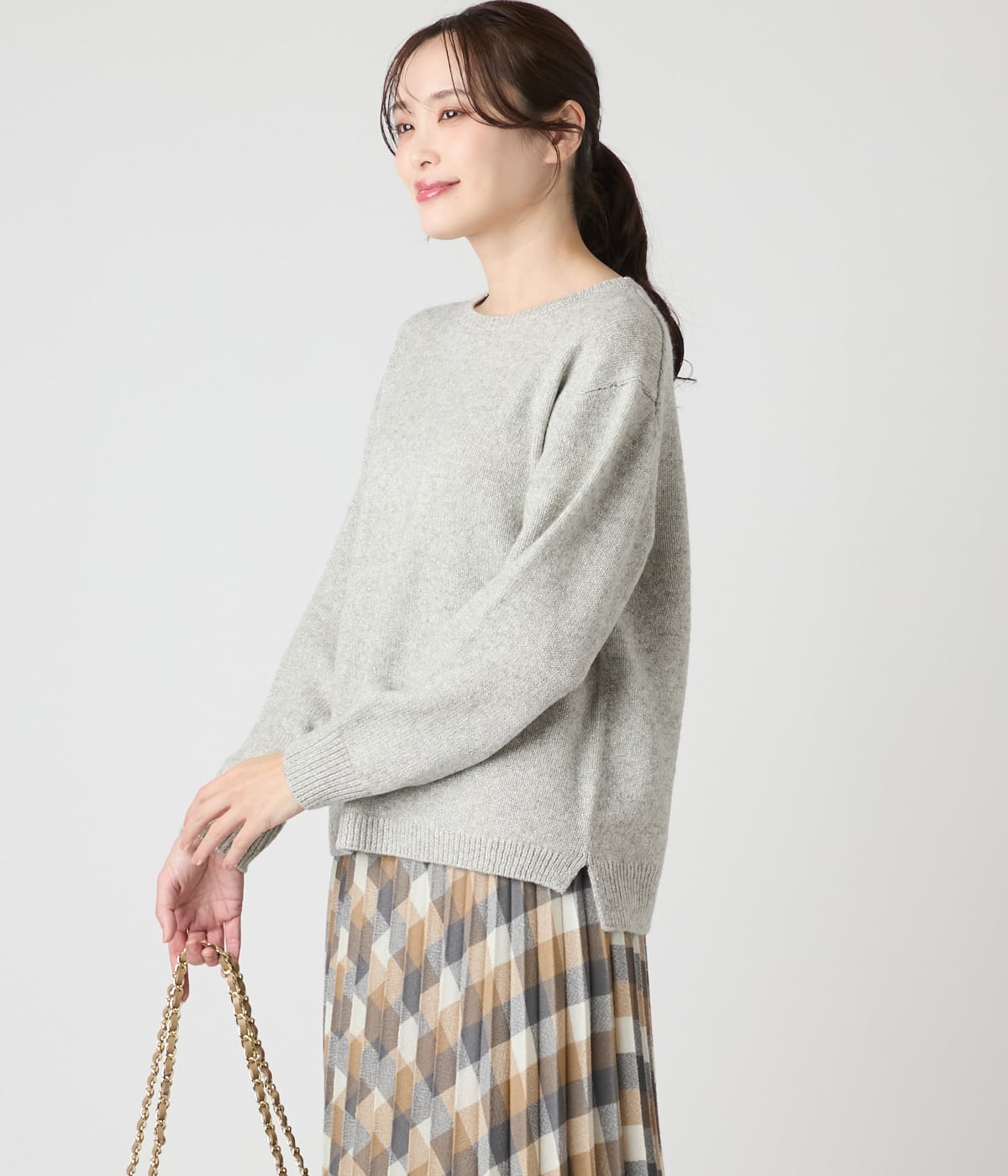 【L】ウールナイロン天竺 ラメニットプルオーバー