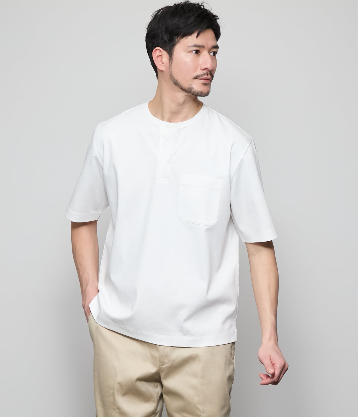 【接触冷感】ヘンリーネック 半袖Tシャツ