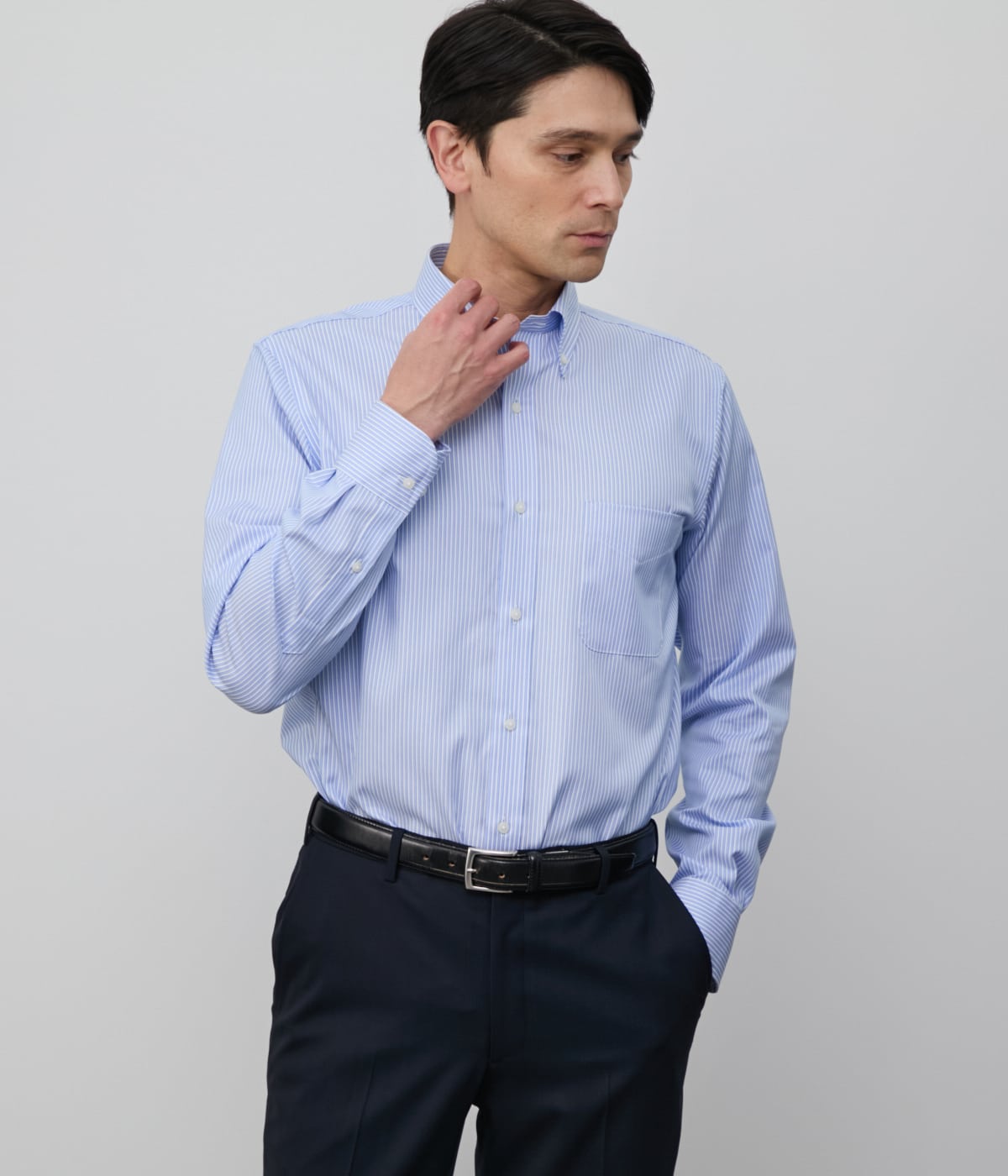 NY CARE FREE・SUPIMA COTTON オルタネイトストライプ 長袖ボタンダウンシャツ
