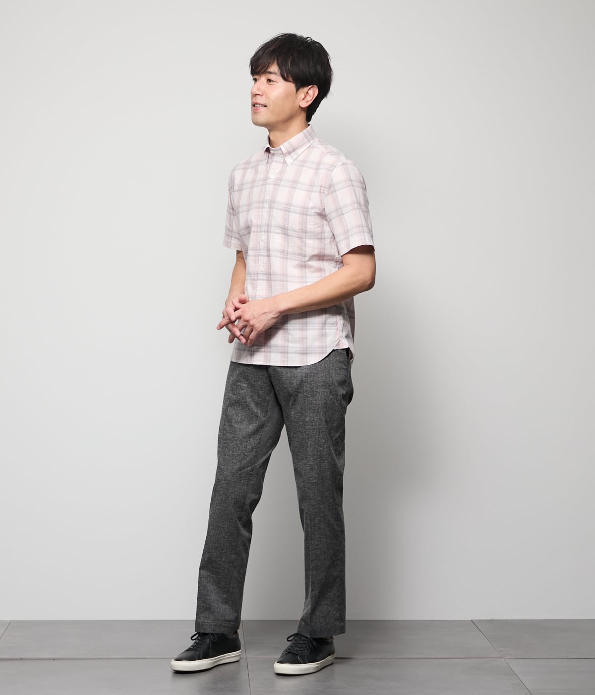 ペールスラブ チェック 半袖ショートボタンダウンシャツ