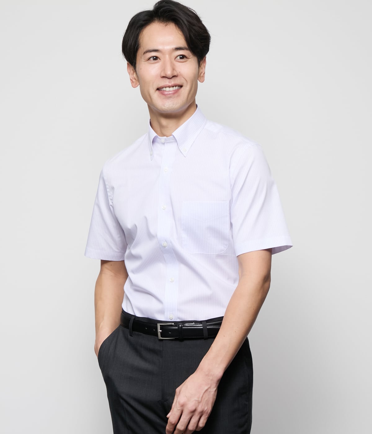 【吸水速乾】COOL COMFORT・Easy Care ストライプ 半袖ボタンダウンシャツ