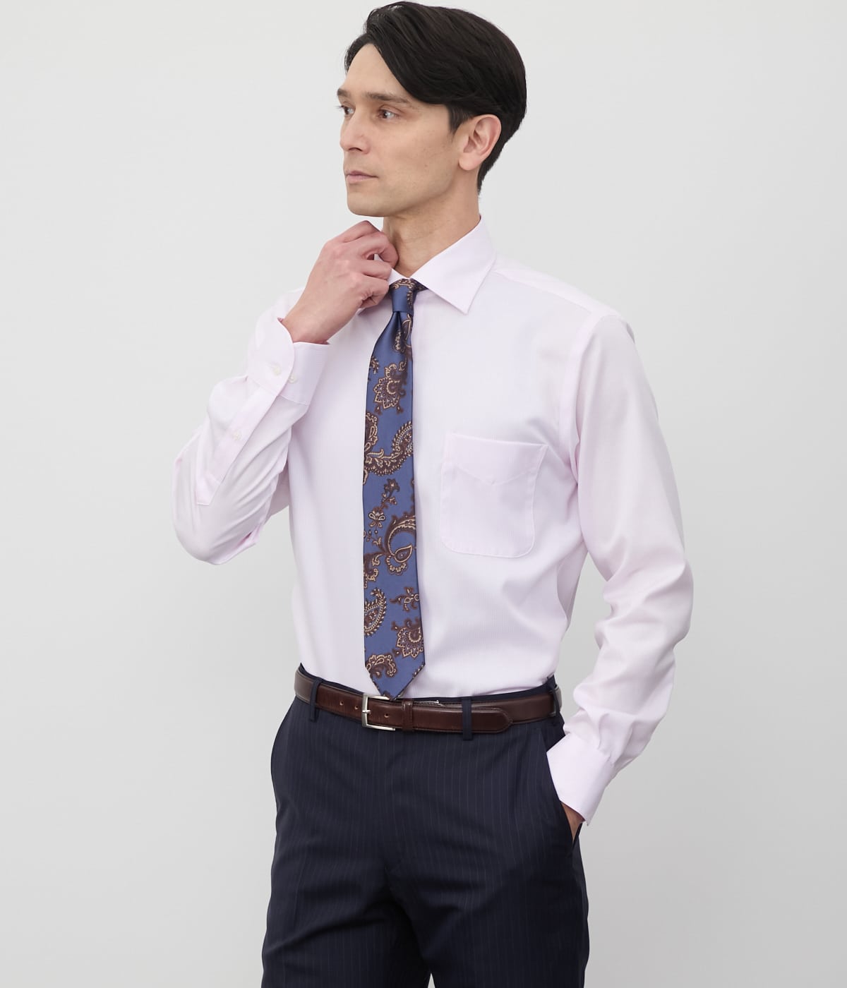 NY CARE FREE・GIZA COTTON ロンドンストライプ 長袖ワイドカラーシャツ
