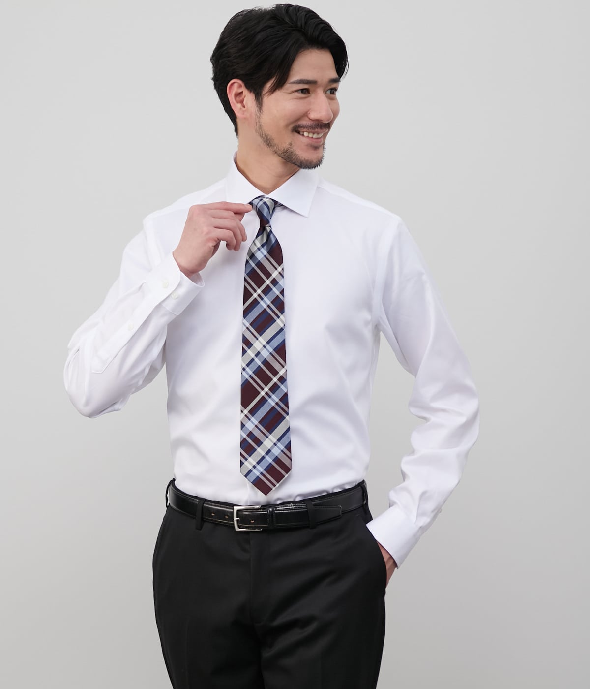 NY CARE FREE・SUPIMA COTTON ツイル 長袖スリムフィット ショートポイントワイドカラーシャツ