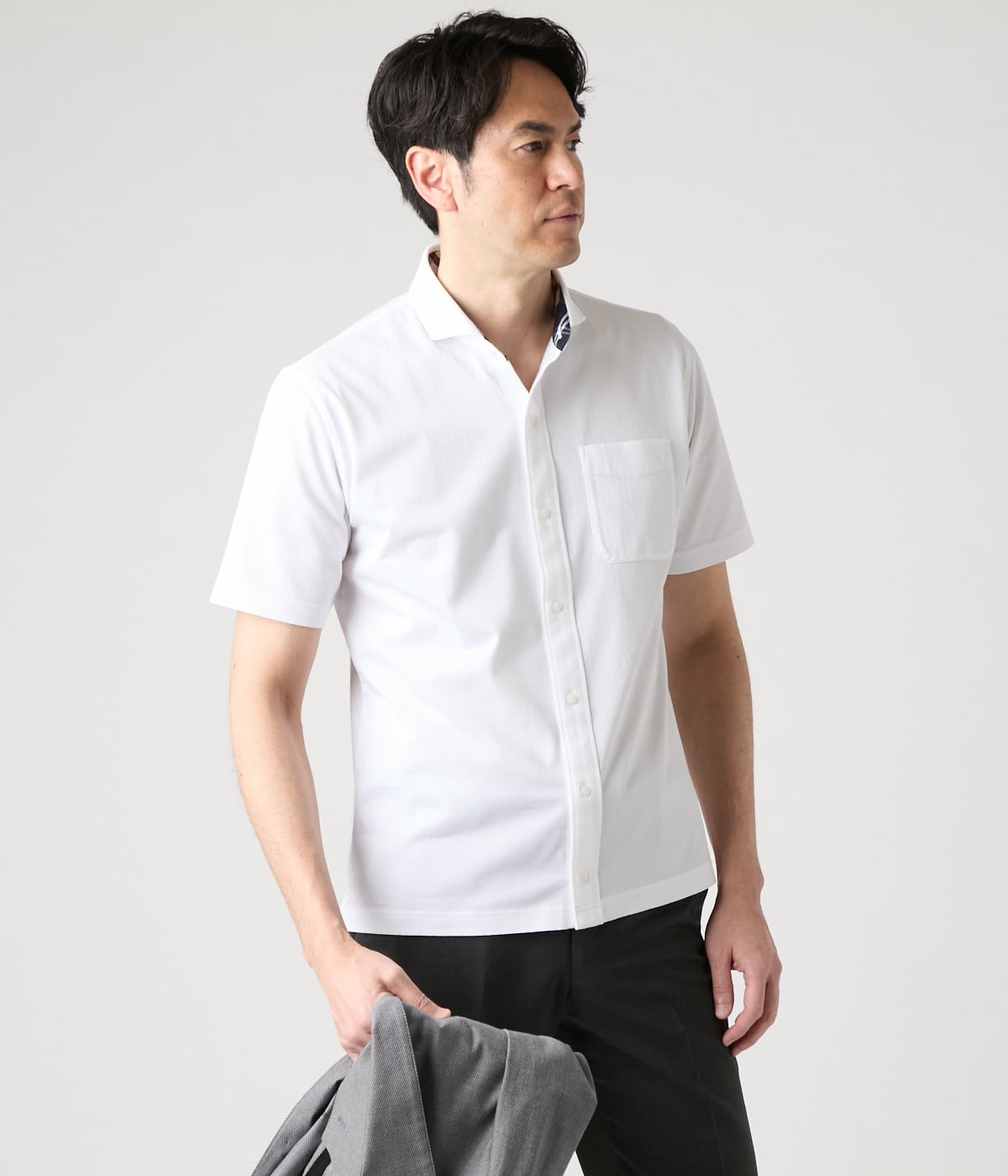 【吸水速乾】COOL COMFORT ヘリンボン 前開きカッタウェイポロシャツ