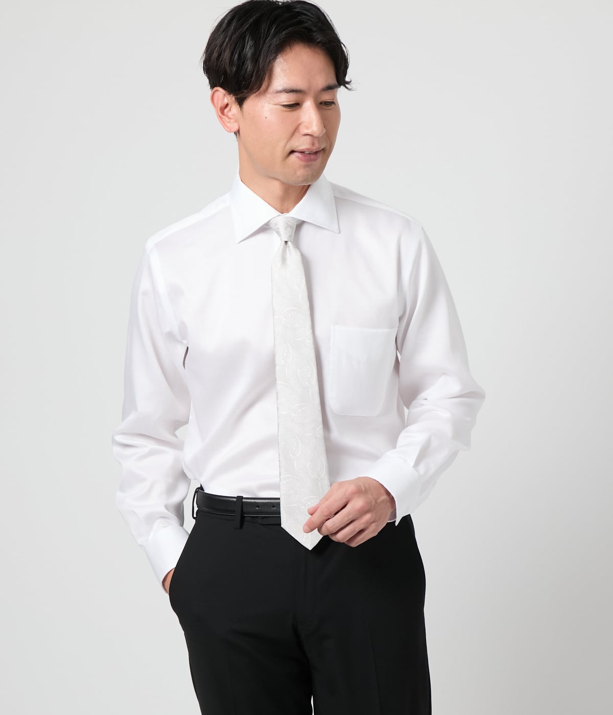 NY CARE FREE ヘリンボーン 長袖ワイドカラーシャツ