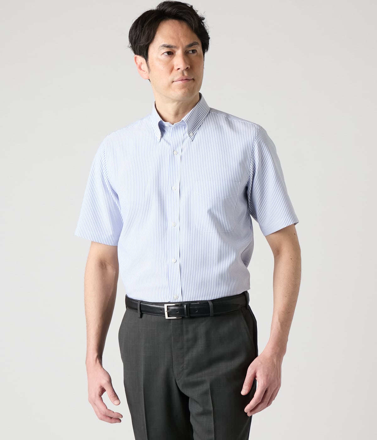 【吸水速乾・防シワ】FLEXY ロンドンストライプ 半袖ボタンダウンシャツ