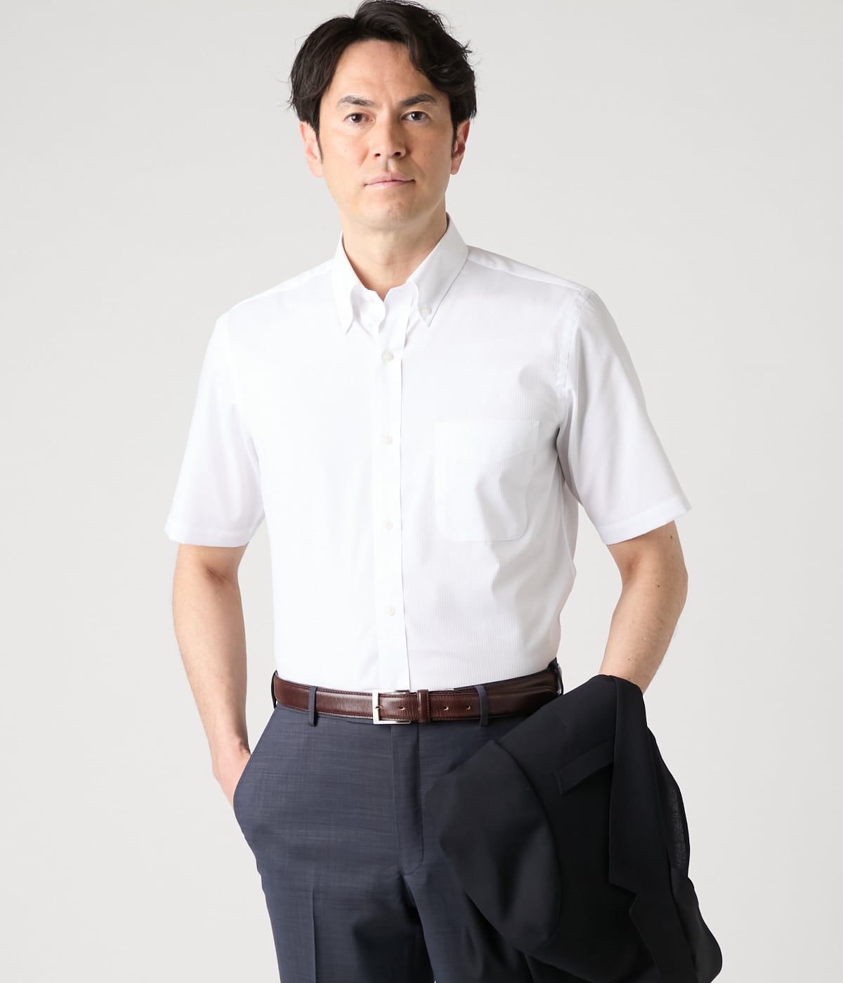 【吸水速乾】COOLMAX EcoMade・Easy Care ドビーストライプ 半袖ボタンダウンシャツ