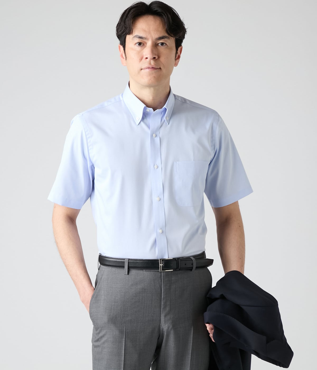 【吸水速乾】Easy Care・COOLMAX EcoMade ドビー無地 半袖ボタンダウンシャツ
