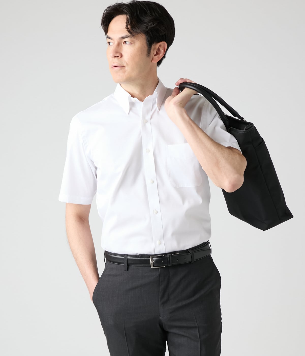 【吸水速乾】Easy Care・COOLMAX EcoMade ドビー無地 半袖ボタンダウンシャツ