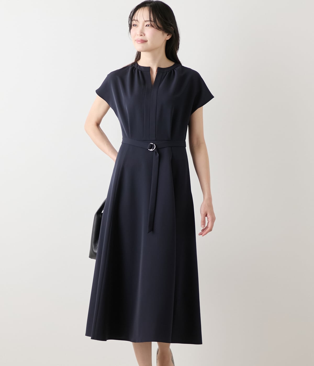 DONEEYU(ドニーユ) 2WAYストレッチツイル キーネックワンピース