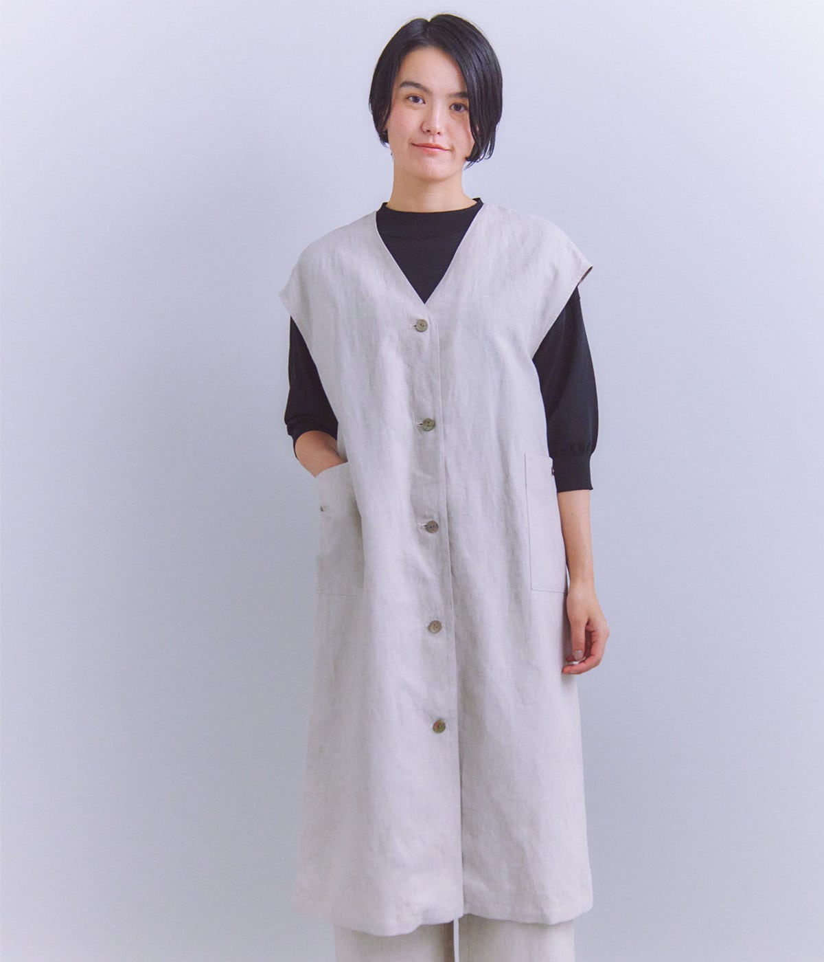 Linen Chambray ロングジレワンピース