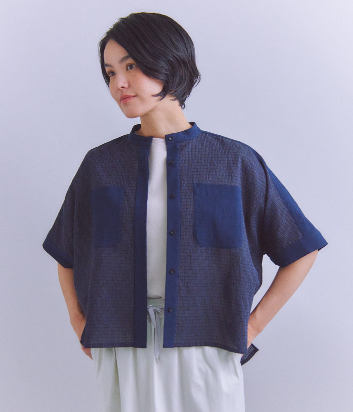 Sheer Jacquard レース切替ブラウス