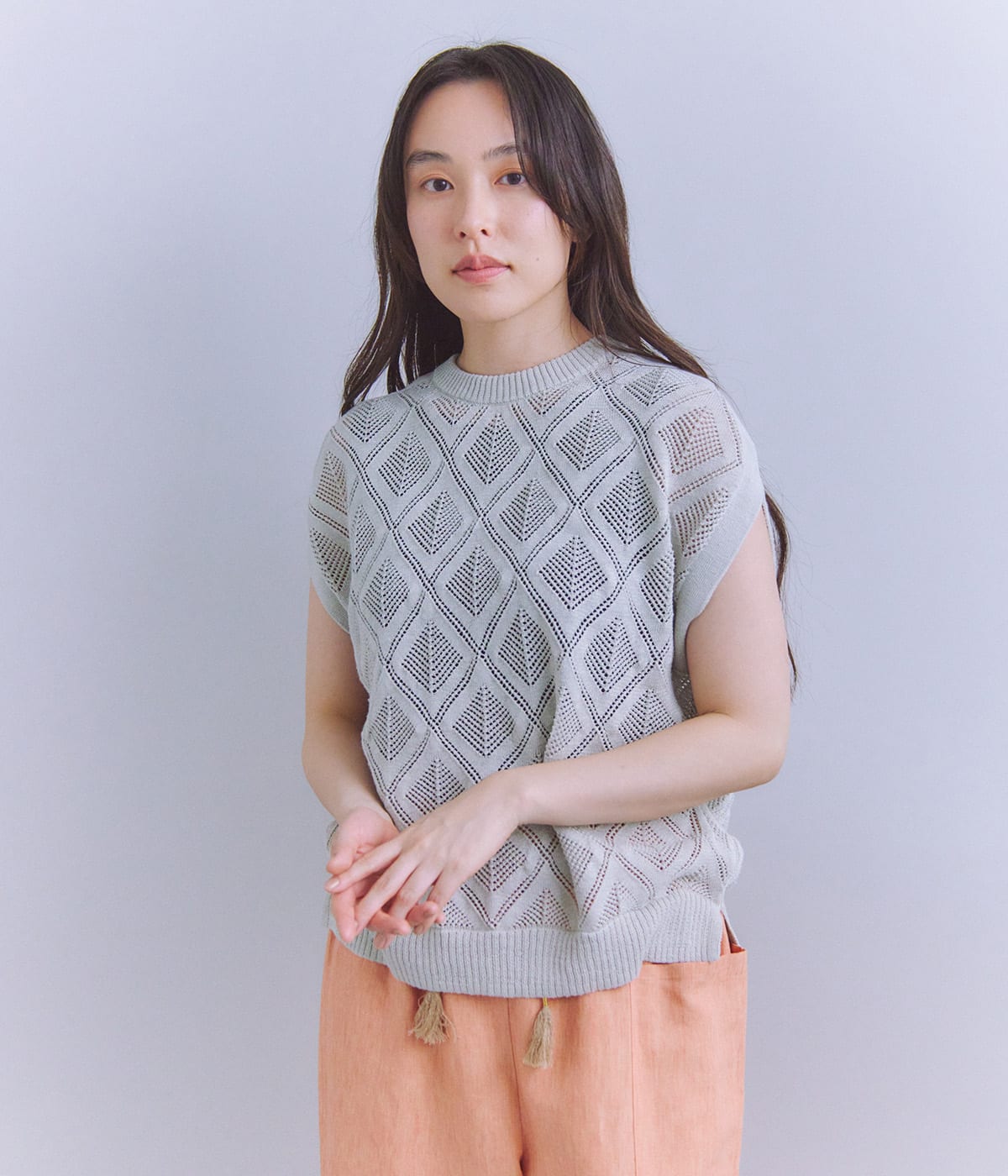 Linen Polyester Yarn レース編みノースリーブニット