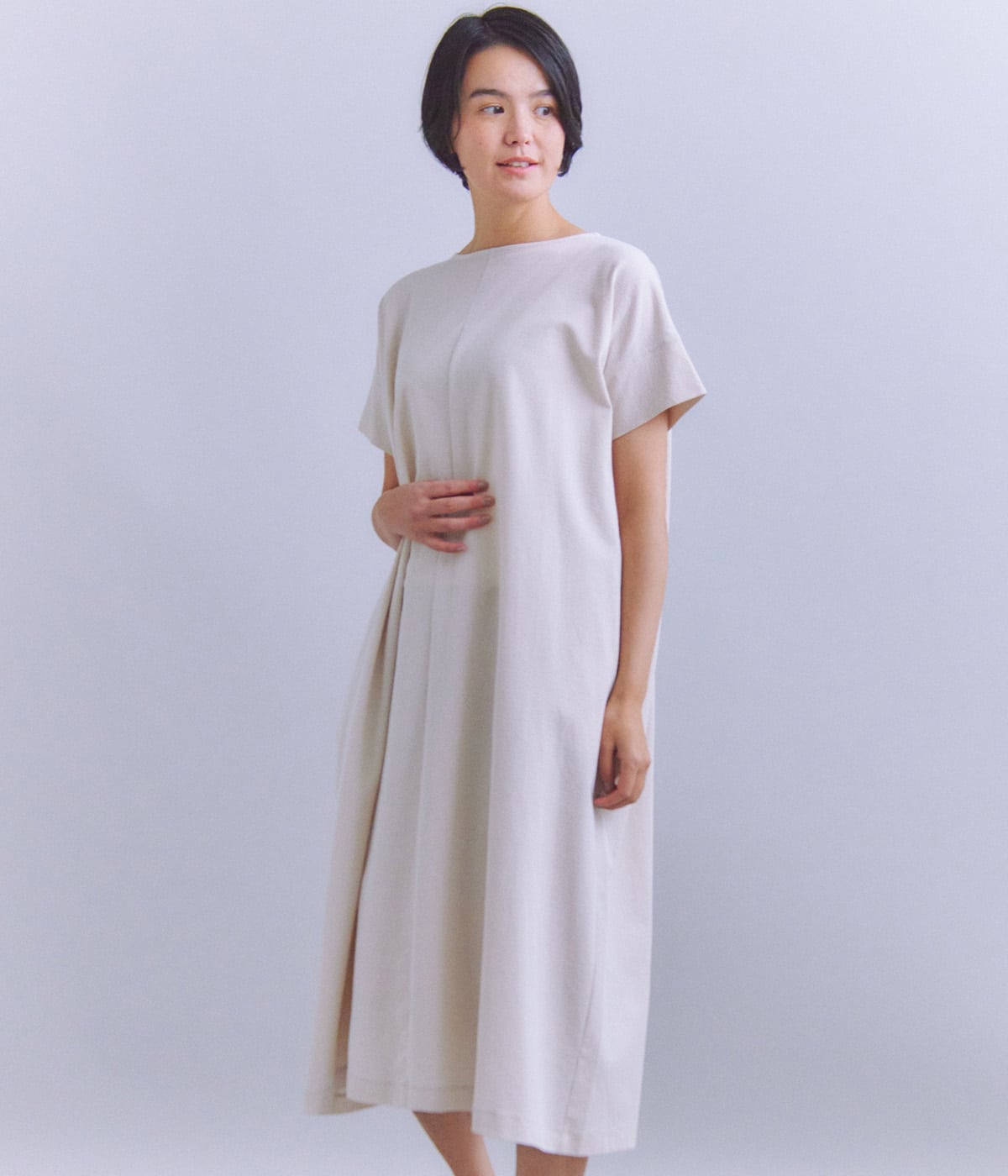 Pique Sucker Jersey タックドレープワンピース