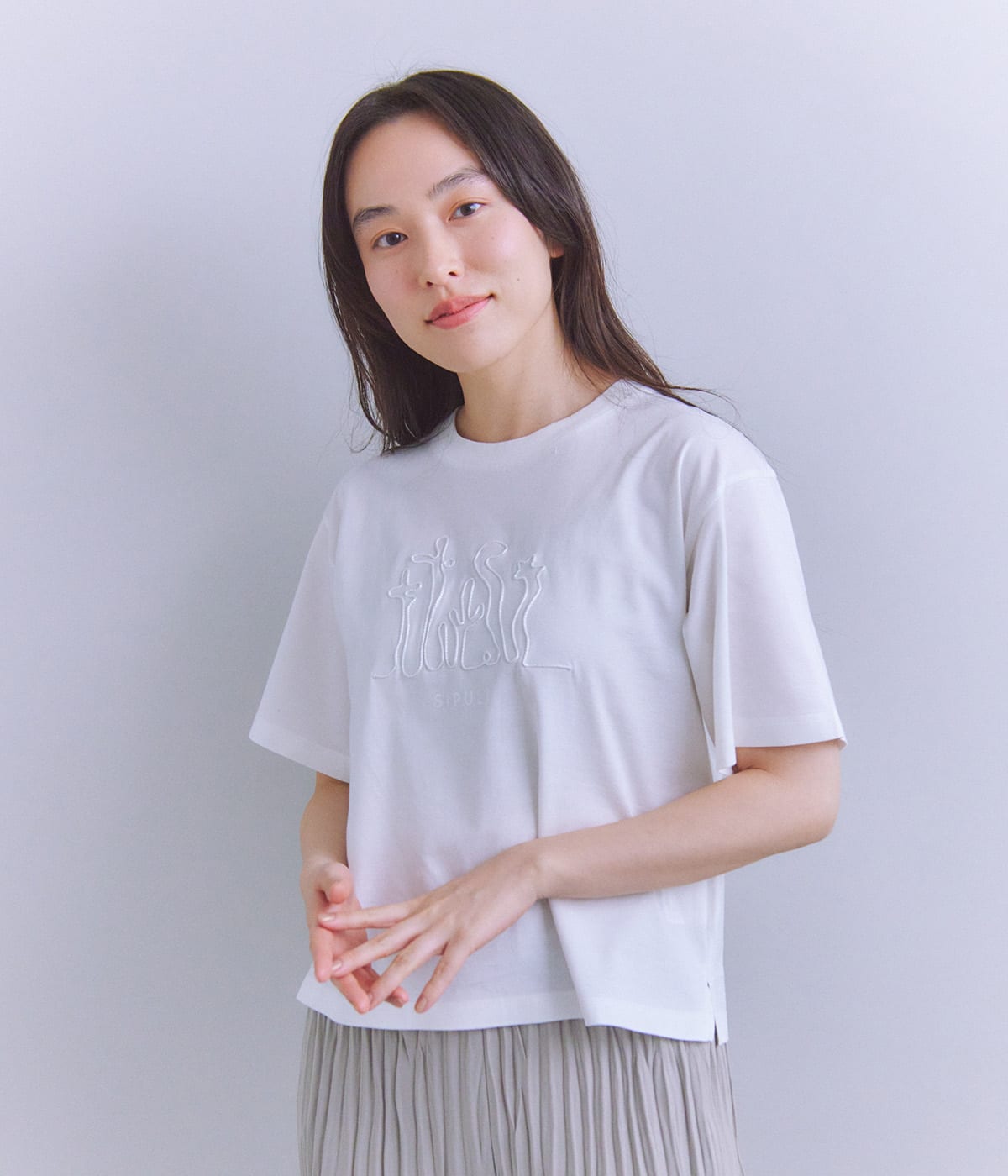 Mercerization Jersey Flowerコード刺繍Tシャツ