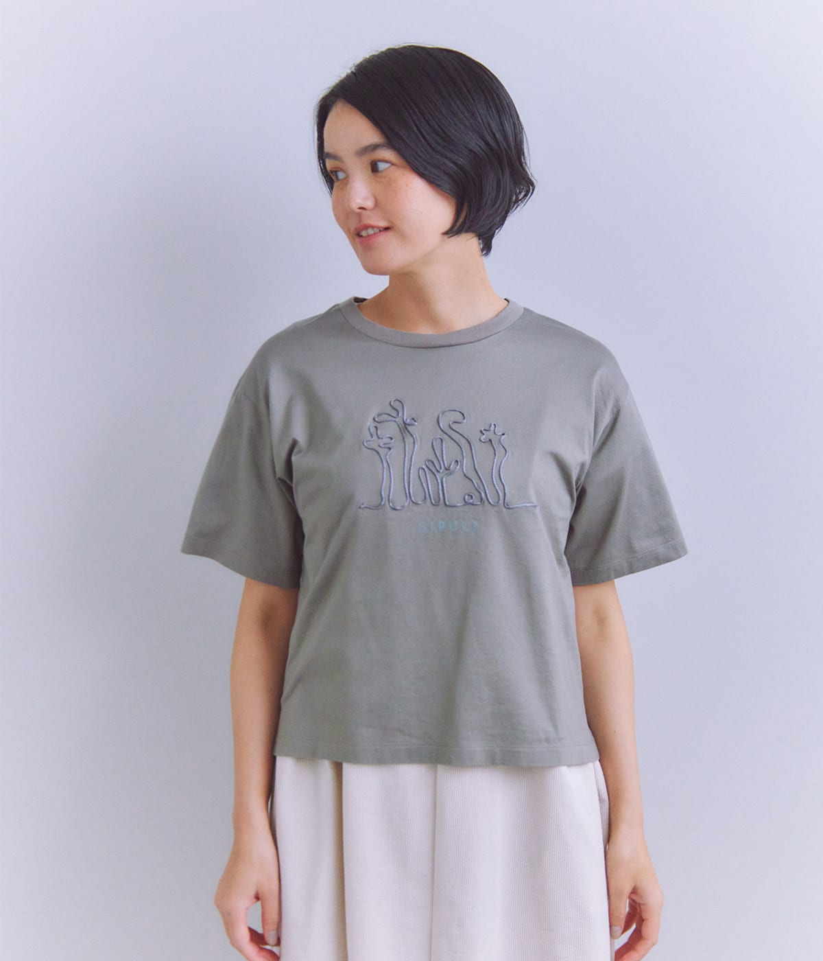 Mercerization Jersey Flowerコード刺繍Tシャツ