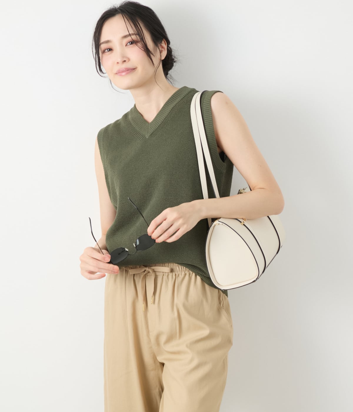 リネンライクワッフル Vネックノースリーブプルオーバー