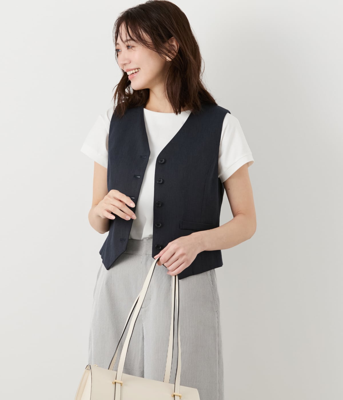 【L】【ウォッシャブル】ポリエステルリネンコード ベスト