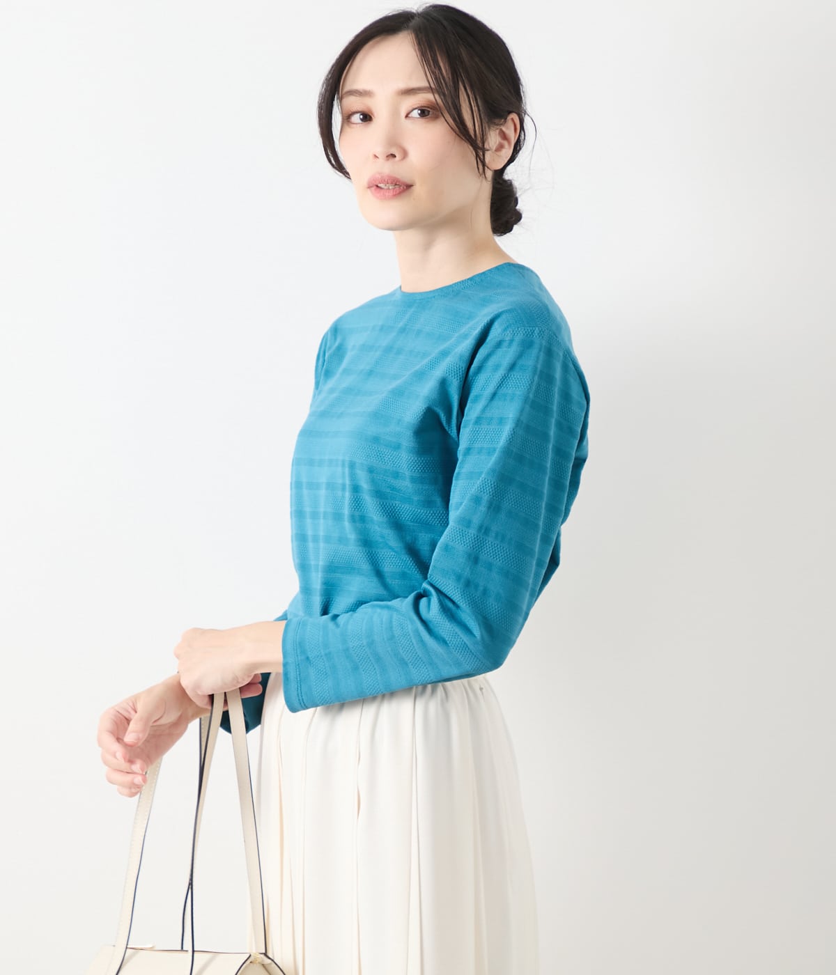【L】コットンポリエステルボーダー 前後2WAYカットソー