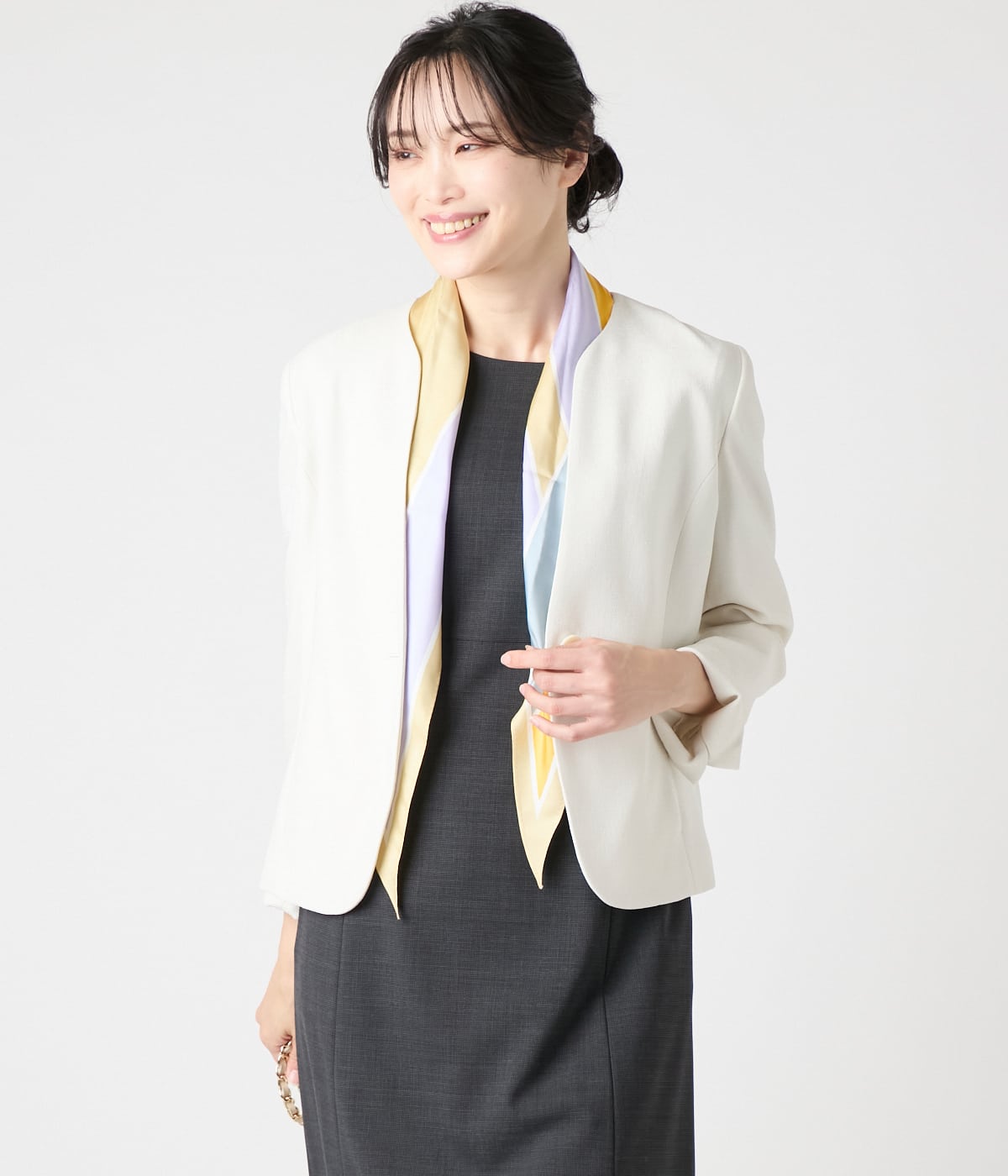 ポリエステルブッチャー ノーカラー1釦ジャケット