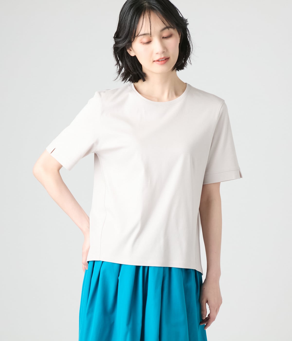 【接触冷感】コットンスムース 半袖ラメステッチＴシャツ