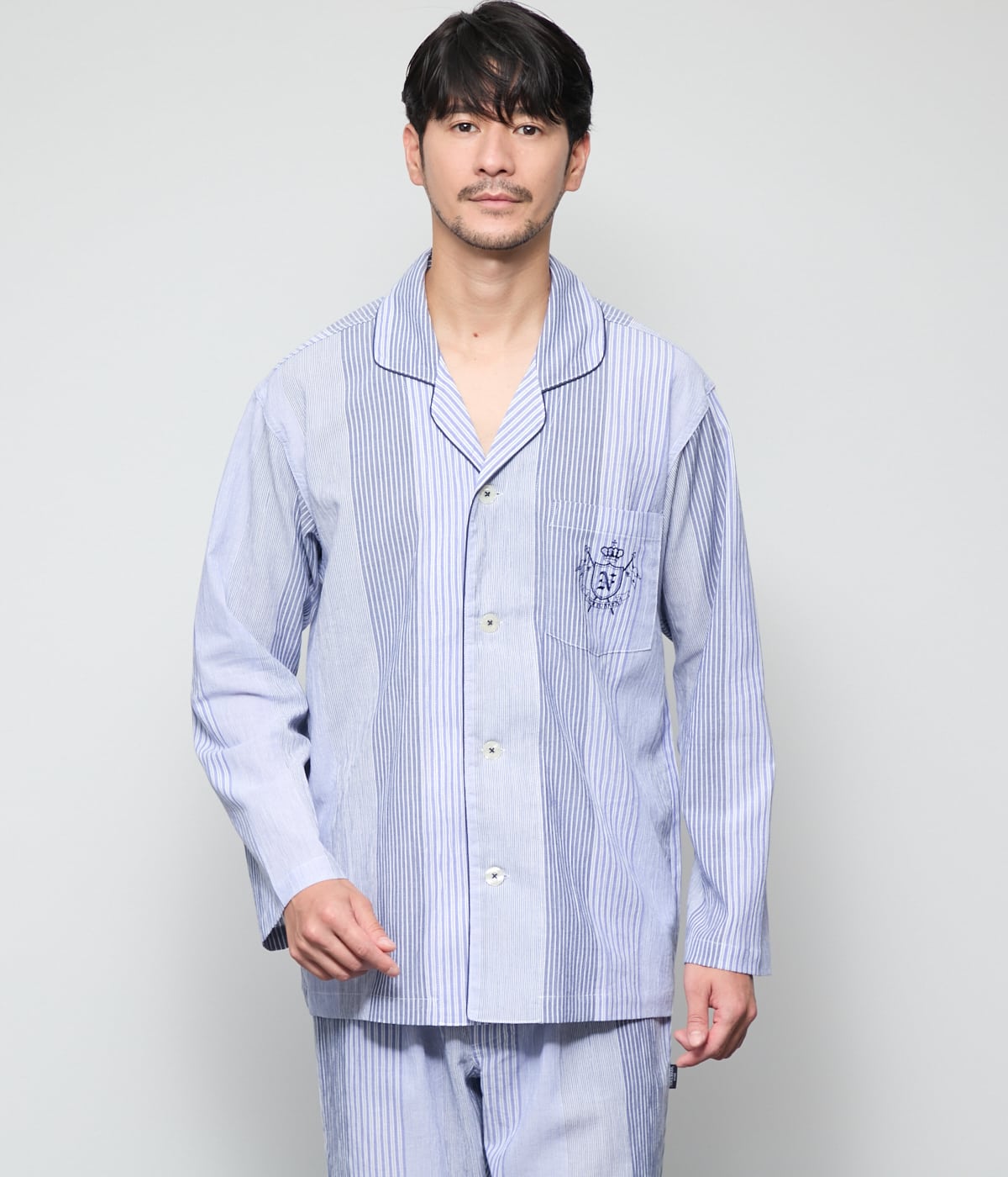 楊柳ストライプ 長袖テーラードパジャマ