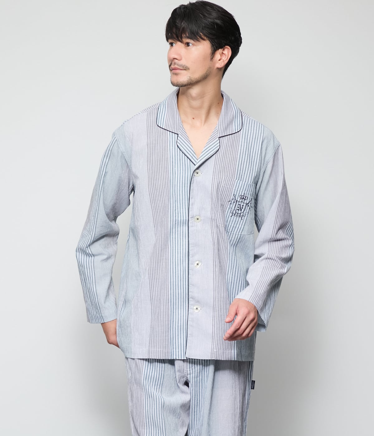 楊柳ストライプ 長袖テーラードパジャマ