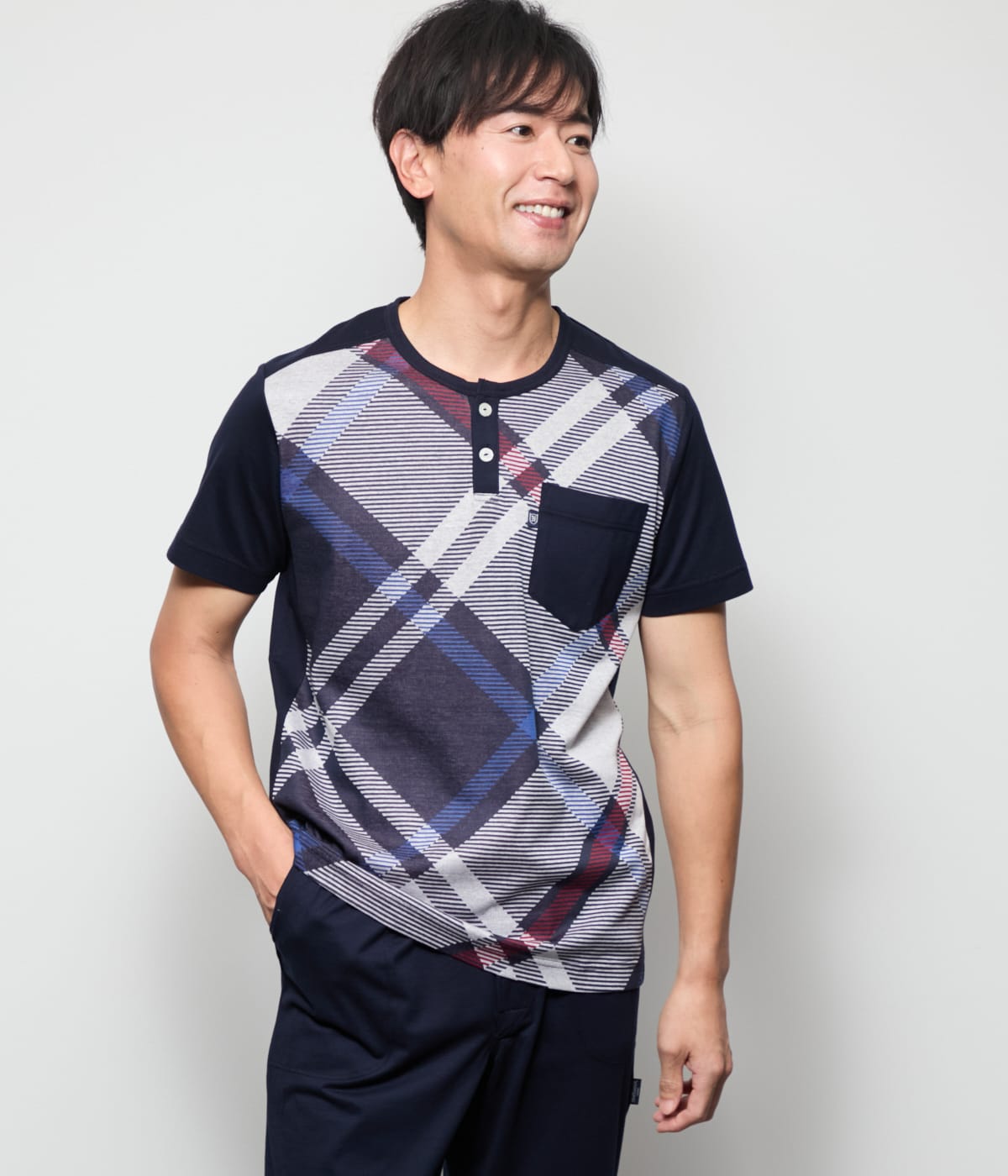 天竺 ニューヨーカータータン ヘンリーネック 半袖Tシャツ＆8分丈パンツ
